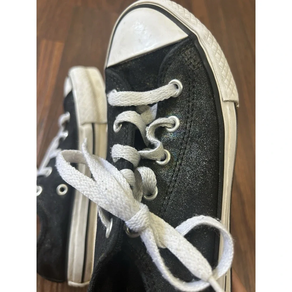 Converse All Stars Girls Size 1 Low Top Sneaker Black Canvas & Glitter B406